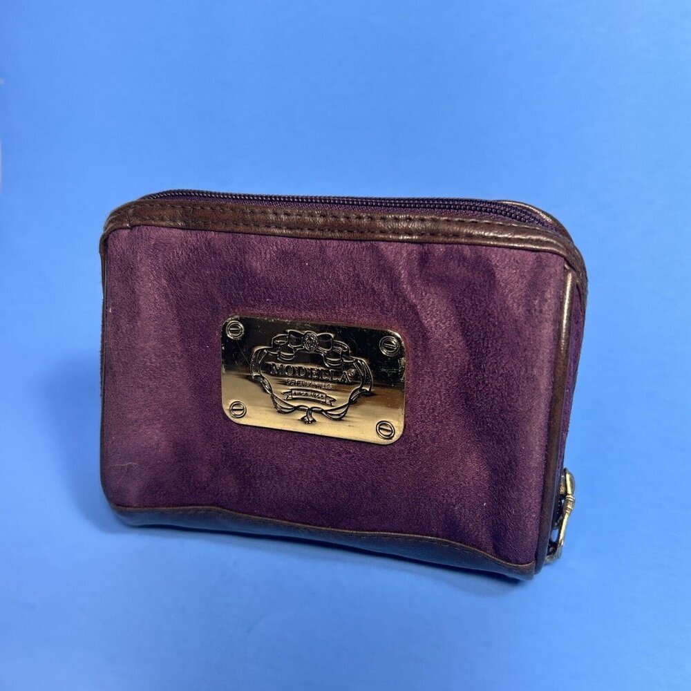 Modella Purple Suede Leather Cosmetic Bag Toiletry Carry All